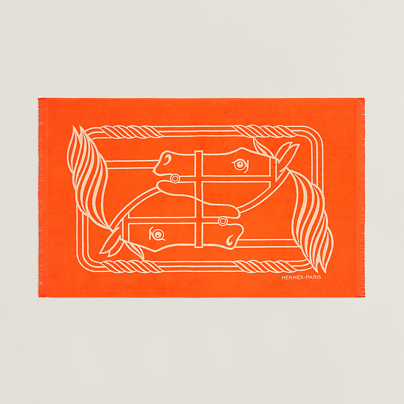HERMES HEAVENLY BATH 魚デザイン タオルケット Yachting Tatoo Quadrige beach towel, small model - Orange | Hermès